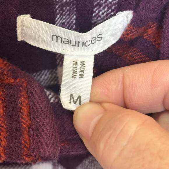 Maurices Purple Plaid Hooded Flannel Shirt Size Medium - Picture 2 of 6